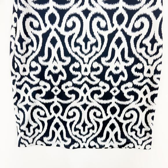 Gretchen Scott Jersey Ruffneck Dress Navy & White Arabesque Pattern Womens Small - Picture 5 of 12